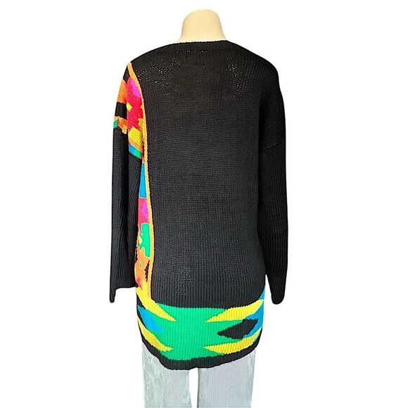 90’s Mixit Black Crew Neck Sweaters with colorful Artistic Designs Size M - Picture 8 of 11